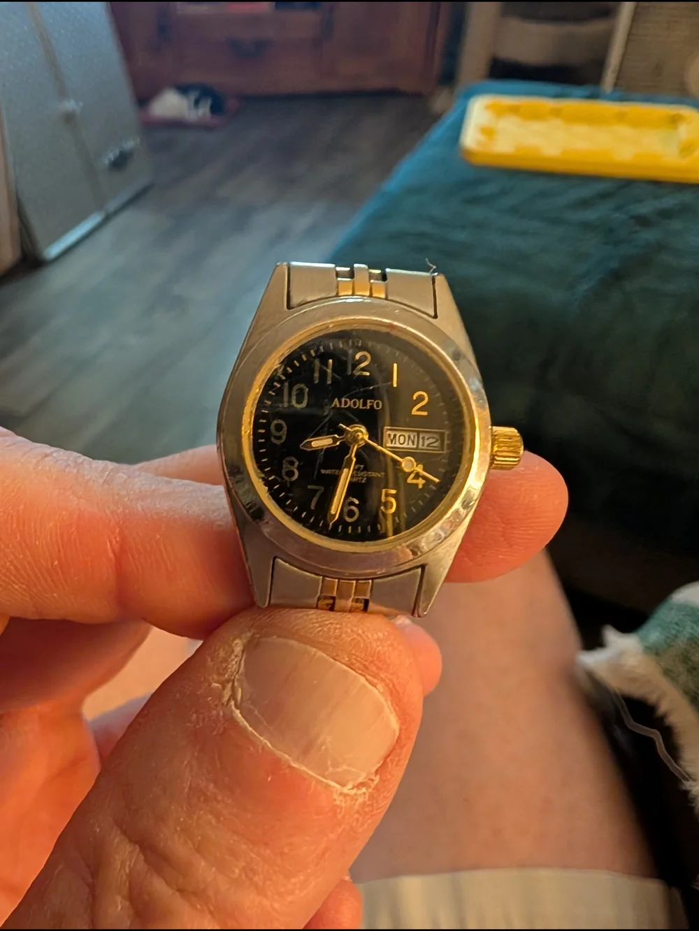 Vintage Adolfo Two-Tone Black Dial Day-Date Watch With Brand New Battery
